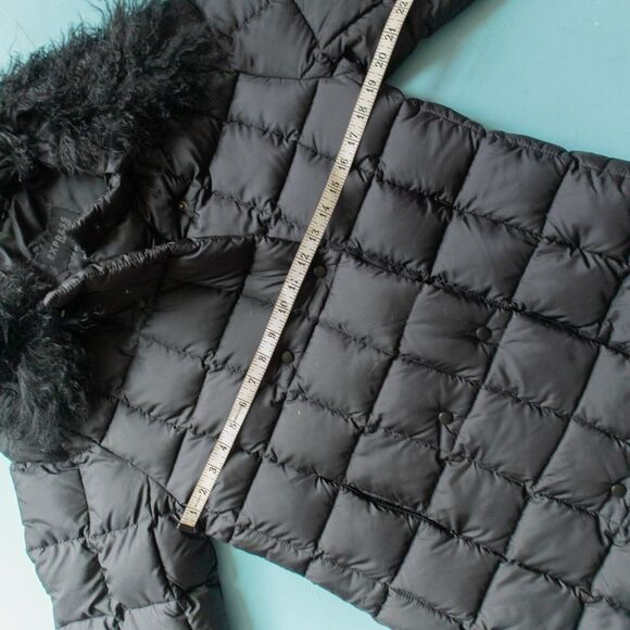 Express Vintage Down Filled Faux Fur Collar Puffer Jacket Size Medium Nylon - Picture 6 of 7